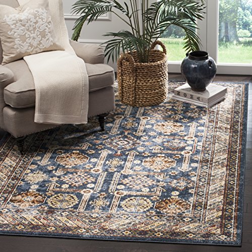 Safavieh Collezione Traditionell Distressed Teppich für Wohnzimmer, Esszimmer, Schlafzimmer-Bijar Collection, Kurzer Flor, Royal und Elfenbein, 122 X 183 cm, Polyester von Safavieh