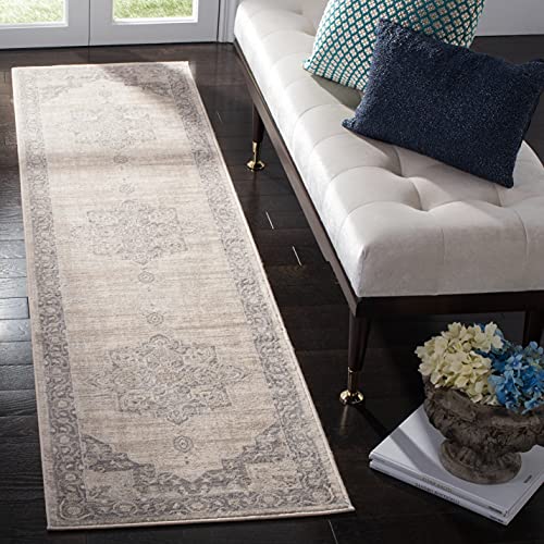 SAFAVIEH Traditionell Teppich für Wohnzimmer, Esszimmer, Schlafzimmer - Brentwood Collection, Kurzer Flor, Creme und Grau, 80 x 180 cm SAFAVIEH Traditionell Teppich für Wohnzimmer, Esszimmer, Schlafzimmer - Brentwood Collection, Kurzer Flor, Creme und Grau, 80 x 180 cm von Teppich