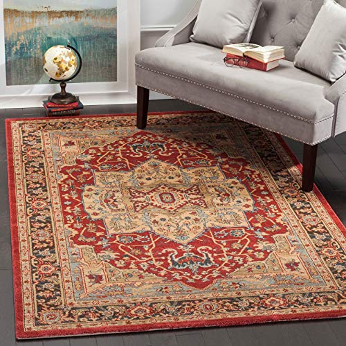 Safavieh Traditionell Teppich für Wohnzimmer, Esszimmer, Schlafzimmer-Mahal Collection, Kurzer Flor, Natur und Marineblau, 91 X 152 cm, Polypropylen (PP) von Safavieh