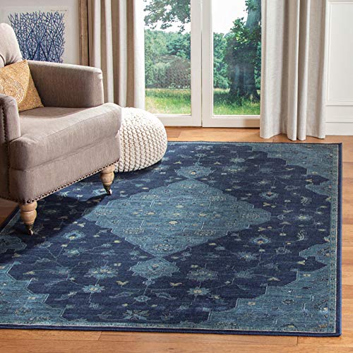 Safavieh VTG873 Traditionell Teppich für Wohnzimmer, Esszimmer, Schlafzimmer-Vintage Collection, Kurzer Flor, Marineblau und Blaugrün, 201 X 279 cm, Rayon von Safavieh