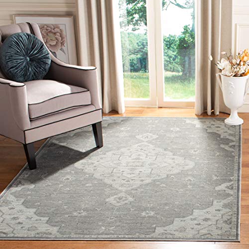 Safavieh Traditionell Teppich für Wohnzimmer, Esszimmer, Schlafzimmer-Vintage Collection, Kurzer Flor, Silber und Elfenbein, 201 X 279 cm, Viscose, Grey/Beige, 200 X 280 cm von Safavieh