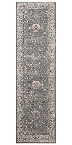 Safavieh Traditionell Teppich für Wohnzimmer, Esszimmer, Schlafzimmer-Vintage Collection, Kurzer Flor, Silber und Elfenbein, 66 X 244 cm, Viskose, Grau/Beige von Safavieh