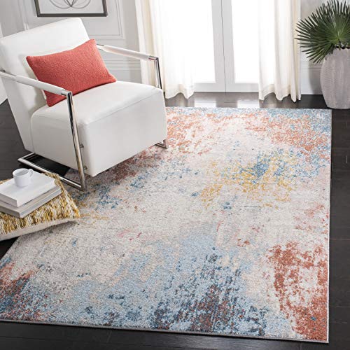 SAFAVIEH Boho Teppich für Wohnzimmer, Esszimmer, Schlafzimmer - Tulum Collection, Kurzer Flor, Elfenbein und Rosa, 122 X 183 cm von Safavieh