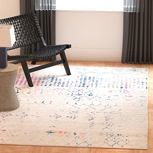 SAFAVIEH Boho Chic Teppich für Wohnzimmer, Esszimmer, Schlafzimmer - Tulum Collection, Kurzer Flor, Elfenbein und Blau, 122 X 183 cm von Safavieh