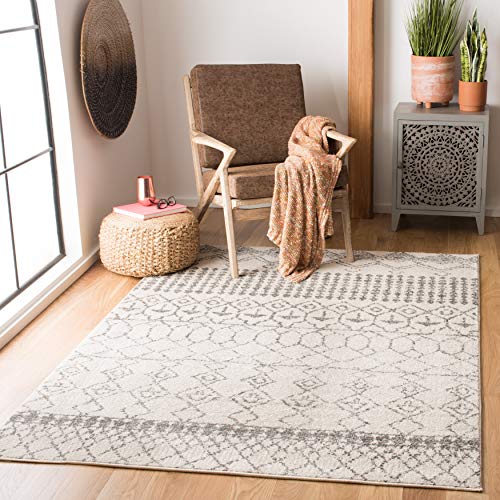 SAFAVIEH Boho Teppich für Wohnzimmer, Esszimmer, Schlafzimmer - Tulum Collection, Kurzer Flor, Elfenbein und Grau, 91 X 152 cm von Safavieh