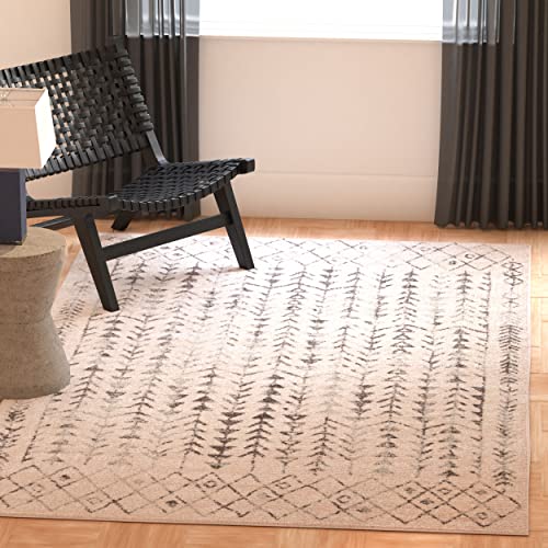 SAFAVIEH Boho Chic Teppich für Wohnzimmer, Esszimmer, Schlafzimmer - Tulum Collection, Kurzer Flor, Elfenbein und Grau, 122 X 183 cm von Safavieh