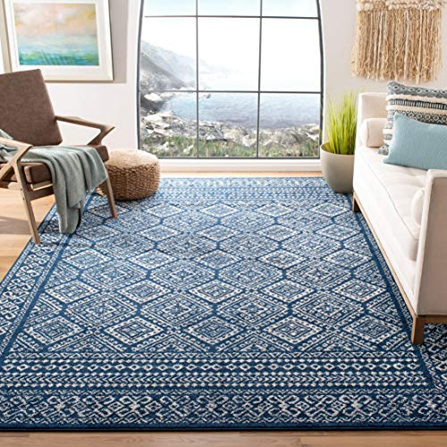 SAFAVIEH Boho Chic Teppich für Wohnzimmer, Esszimmer, Schlafzimmer - Tulum Collection, Kurzer Flor, Marine und Elfenbein, 160 X 229 cm von Safavieh