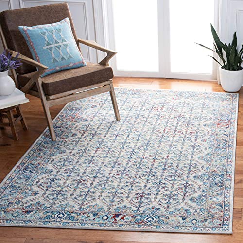 Safavieh Übergangs Teppich für Wohnzimmer, Esszimmer, Schlafzimmer-Brentwood Collection, Kurzer Flor, Elfenbein und Blau, 91 X 152 cm, Polypropylen (PP) von Safavieh