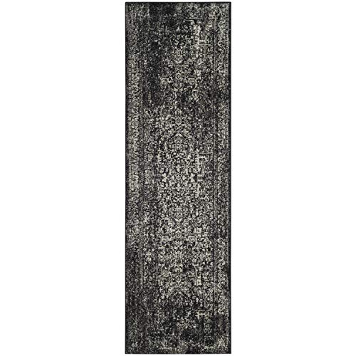 Safavieh Übergangs Teppich für Wohnzimmer, Esszimmer, Schlafzimmer - Evoke Collection, Kurzer Flor, Schwarz und Grau, 62 X 240 cm von Safavieh