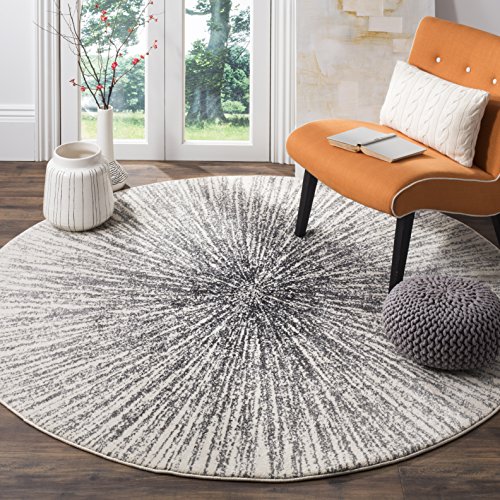 Safavieh Übergangs Teppich für Wohnzimmer, Esszimmer, Schlafzimmer - Evoke Collection, Kurzer Flor, Silber und Elfenbein, 90 x 90 cm von Safavieh