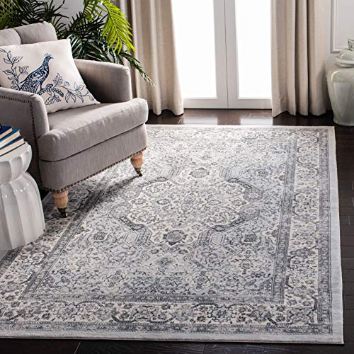 Safavieh Übergangs Teppich für Wohnzimmer, Esszimmer, Schlafzimmer-Isabella Collection, Kurzer Flor, Silber und Elfenbein, 122 X 183 cm, Polypropylen (PP) von Safavieh