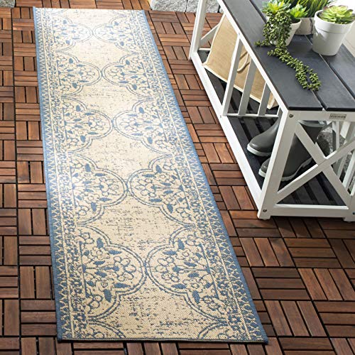 SAFAVIEH Übergangs-Teppich Drinnen & Draussen - Beachhouse Collection, Kurzer Flor, Blau und Creme, 61 X 244 cm von Safavieh