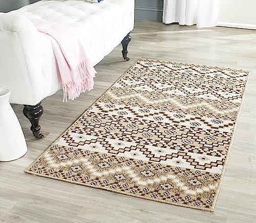 SAFAVIEH Mutig und hell Teppich für Wohnzimmer, Esszimmer, Schlafzimmer - Veranda Collection, Kurzer Flor, Creme und Braun, 79 X 152 cm von Safavieh