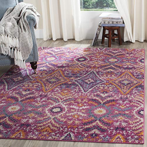 SAFAVIEH Moderner Schick Teppich für Wohnzimmer, Esszimmer, Schlafzimmer - Madison Collection, Kurzer Flor, Fuchsia und Multi, 122 X 183 cm von Safavieh