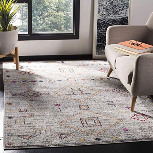 SAFAVIEH Marokkanisch Boho Tribal Wohnzimmer, Esszimmer, Schlafzimmer - Adirondack Collection, Kurzer Flor, Hellgrau und Rot, 155 X 229 cm von Safavieh