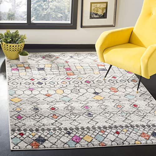 SAFAVIEH Boho Teppich für Wohnzimmer, Esszimmer, Schlafzimmer - Adirondack Collection, Kurzer Flor, Hellgrau und Fuchsia, 183 X 274 cm von Safavieh