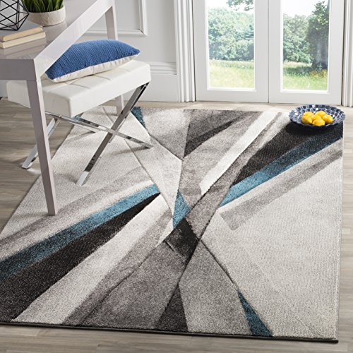 SAFAVIEH Moderne Grafik Teppich für Wohnzimmer, Esszimmer, Schlafzimmer - Hollywood Collection, Kurzer Flor, Grau und Blaugrün, 79 X 152 cm von Safavieh