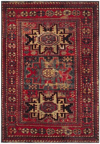 Safavieh Weinlese Hamadan Teppich für Wohnzimmer, Esszimmer, Schlafzimmer - Persian Collection, Kurzer Flor, Rot und Multi, 61 X 91 cm von Safavieh