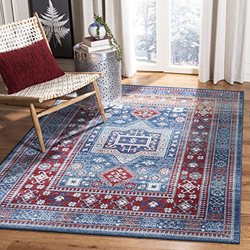 SAFAVIEH Stammes-inspiriert Teppich für Wohnzimmer, Esszimmer, Schlafzimmer - Kazak Collection, Kurzer Flor, Rot und Blau, 160 X 229 cm von Safavieh