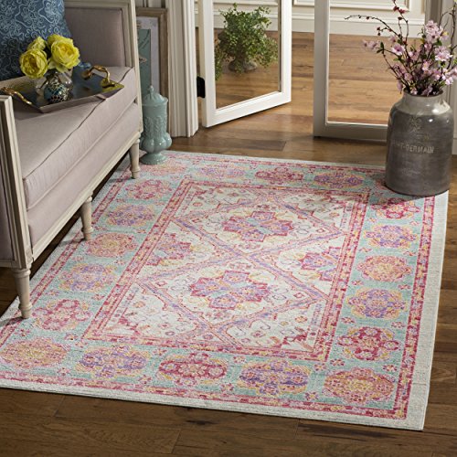 SAFAVIEH Boho Chic Teppich für Wohnzimmer, Esszimmer, Schlafzimmer - Windsor Collection, Kurzer Flor, Spa Pink und Multi, 91 X 152 cm von Safavieh