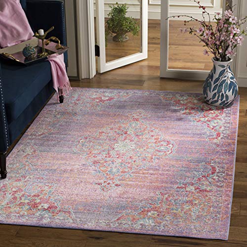 SAFAVIEH Boho Chic Teppich für Wohnzimmer, Esszimmer, Schlafzimmer - Windsor Collection, Kurzer Flor, Lavendel und Fuchsia, 122 X 183 cm von Safavieh