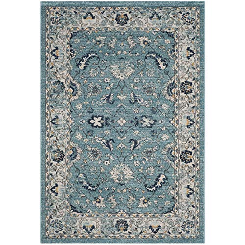 SAFAVIEH Traditionell Teppich für Wohnzimmer, Esszimmer, Schlafzimmer - Carmel Collection, Kurzer Flor, Türkis und Beige, 122 X 183 cm von Safavieh