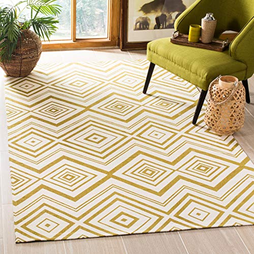 SAFAVIEH Geometrisch Teppich für Wohnzimmer, Esszimmer, Schlafzimmer - Cedar Brook Collection, Kurzer Flor, Elfenbein und Zitrone, 152 X 244 cm von Safavieh