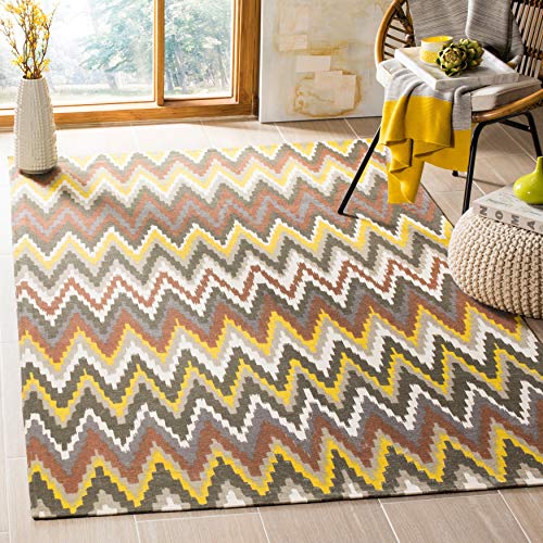 SAFAVIEH Geometrisch Teppich für Wohnzimmer, Esszimmer, Schlafzimmer - Cedar Brook Collection, Kurzer Flor, Braun und Zitrone, 122 X 183 cm von Safavieh