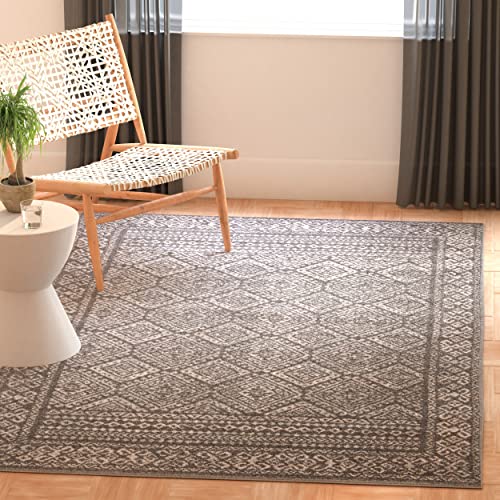 SAFAVIEH Boho Chic Teppich für Wohnzimmer, Esszimmer, Schlafzimmer - Tulum Collection, Kurzer Flor, Dunkelgrau und Elfenbein, 91 X 152 cm von Safavieh