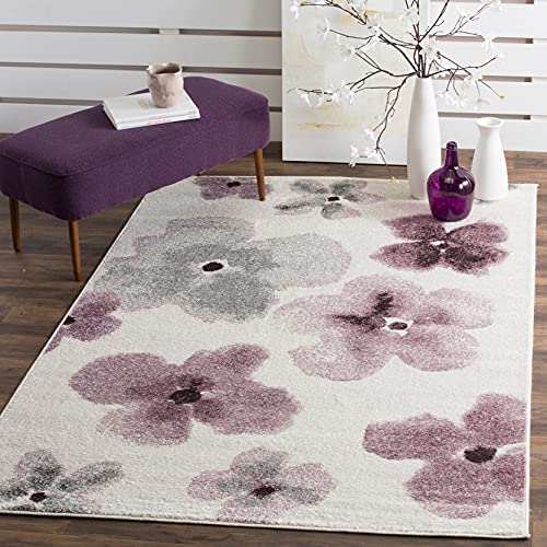 Safavieh Zeitgenössische Teppich für Wohnzimmer, Esszimmer, Schlafzimmer - Adirondack Collection, Kurzer Flor, Elfenbein und Lila, 91 X 152 cm von Safavieh