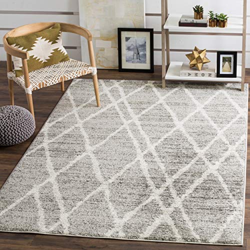 Safavieh Zeitgenössische Teppich für Wohnzimmer, Esszimmer, Schlafzimmer - Adirondack Collection, Kurzer Flor, Elfenbein und Silber, 122 X 183 cm von Safavieh