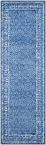 Safavieh Zeitgenössische Teppich für Wohnzimmer, Esszimmer, Schlafzimmer - Adirondack Collection, Kurzer Flor, Hellblau und Dunkelblau, 76 X 244 cm von Safavieh