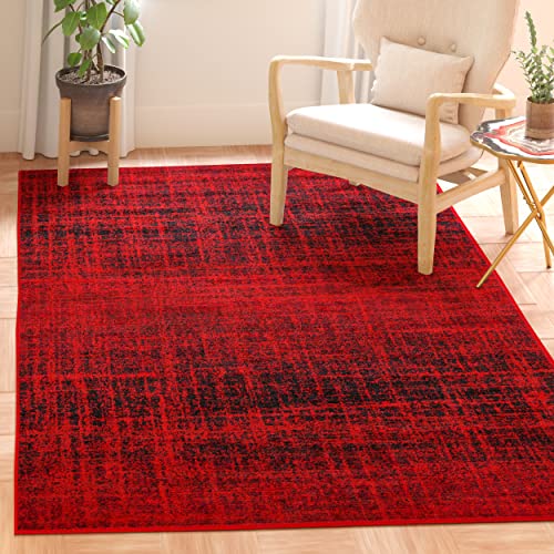 Safavieh Zeitgenössische Teppich für Wohnzimmer, Esszimmer, Schlafzimmer - Adirondack Collection, Kurzer Flor, Rot und Schwarz, 91 X 152 cm von Safavieh