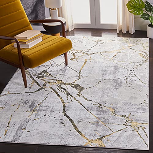 Safavieh Zeitgenössische Teppich für Wohnzimmer, Esszimmer, Schlafzimmer - Amelia Collection, Kurzer Flor, Grau und Gold, 135 X 196 cm von Safavieh