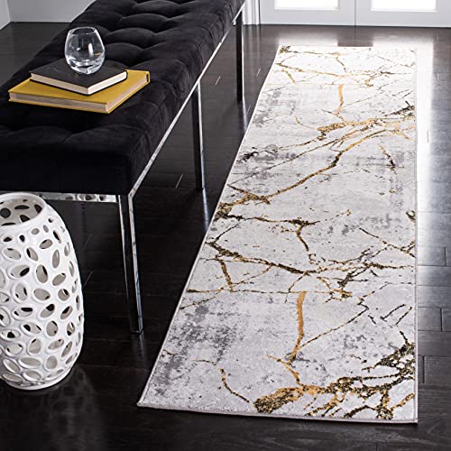SAFAVIEH Zeitgenössische Teppich für Wohnzimmer, Esszimmer, Schlafzimmer - Amelia Collection, Kurzer Flor, Grau und Gold, 61 X 213 cm SAFAVIEH Zeitgenössische Teppich für Wohnzimmer, Esszimmer, Schlafzimmer - Amelia Collection, Kurzer Flor, Grau und Gold, 61 X 213 cm von Safavieh