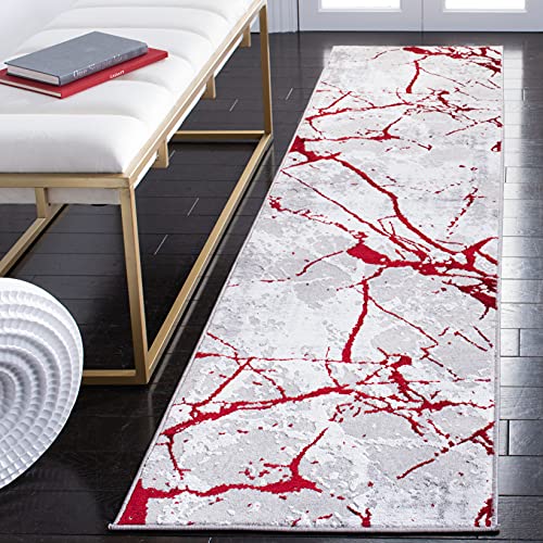 SAFAVIEH Zeitgenössische Teppich für Wohnzimmer, Esszimmer, Schlafzimmer - Amelia Collection, Kurzer Flor, Grau und Rot, 61 X 213 cm SAFAVIEH Zeitgenössische Teppich für Wohnzimmer, Esszimmer, Schlafzimmer - Amelia Collection, Kurzer Flor, Grau und Rot, 61 X 213 cm von Safavieh