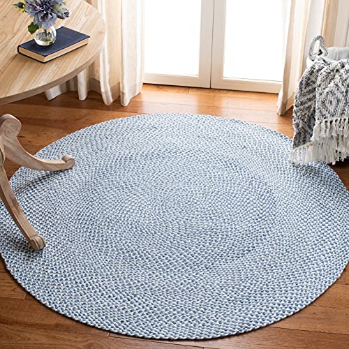 Safavieh Zeitgenössische Teppich für Wohnzimmer, Esszimmer, Schlafzimmer - Braided Collection, Kurzer Flor, Blau, 122 x 122 cm von Safavieh