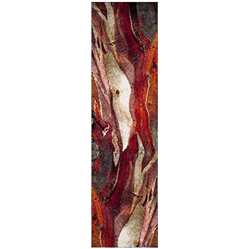 Safavieh Zeitgenössische Teppich für Wohnzimmer, Esszimmer, Schlafzimmer - Glacier Collection, Kurzer Flor, Rot und Multi, 69 X 244 cm von Safavieh