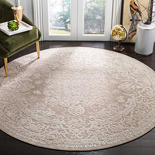 SAFAVIEH Zeitgenössische Teppich für Wohnzimmer, Esszimmer, Schlafzimmer - Reflection Collection, Kurzer Flor, Beige und Creme, 160 x 160 cm von Safavieh