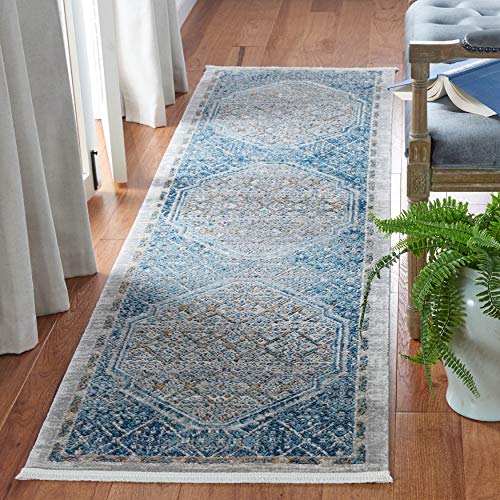 Safavieh Zeitgenössische Teppich für Wohnzimmer, Esszimmer, Schlafzimmer - Shivan Collection, Kurzer Flor, Blau und Grau, 66 X 244 cm von Safavieh