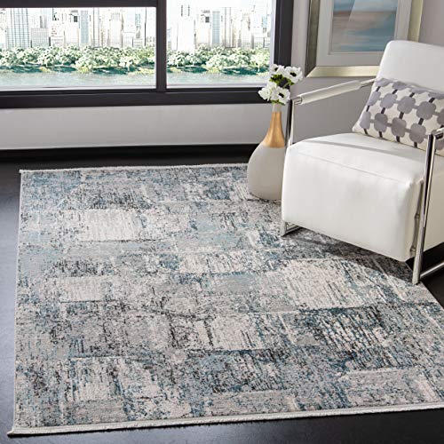 Safavieh Zeitgenössische Teppich für Wohnzimmer, Esszimmer, Schlafzimmer - Shivan Collection, Kurzer Flor, Grau und Blau, 61 X 91 cm von Safavieh