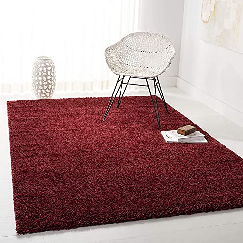 Safavieh Zottelig Teppich für Wohnzimmer, Esszimmer, Schlafzimmer - August Shag Collection, Kurzer Flor, Burgund, 90 x 90 cm von Safavieh