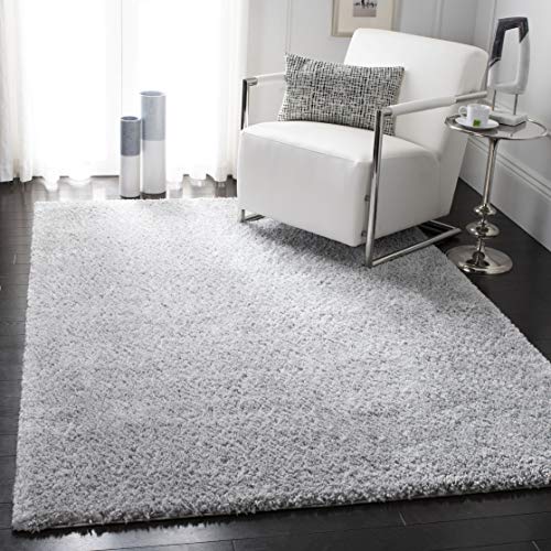 Safavieh Zottelig Teppich für Wohnzimmer, Esszimmer, Schlafzimmer - August Shag Collection, Kurzer Flor, Silber, 122 X 122 cm von Safavieh