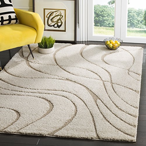 Safavieh Zottelig Teppich für Wohnzimmer, Esszimmer, Schlafzimmer - Florida Shag Collection, Hoher Flor, Creme und Beige, 122 X 122 cm von Safavieh