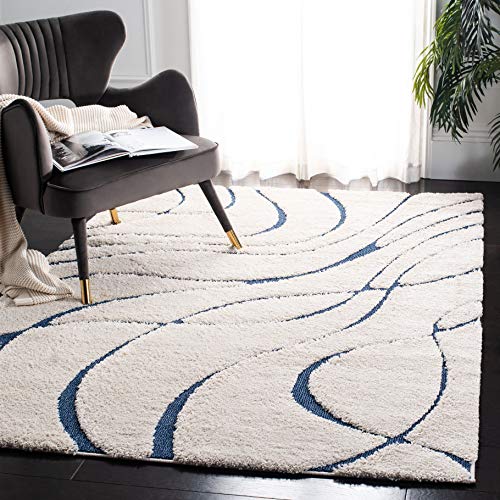 SAFAVIEH Zottelig Teppich für Wohnzimmer, Esszimmer, Schlafzimmer - Florida Shag Collection, Hoher Flor, Creme und Blau, 244 X 305 cm von Safavieh