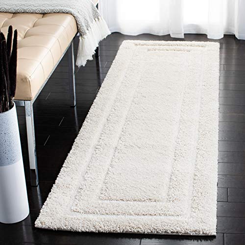 SAFAVIEH Zottelig Teppich für Wohnzimmer, Esszimmer, Schlafzimmer - Florida Shag Collection, Hoher Flor, Creme und Creme, 69 X 213 cm von Safavieh