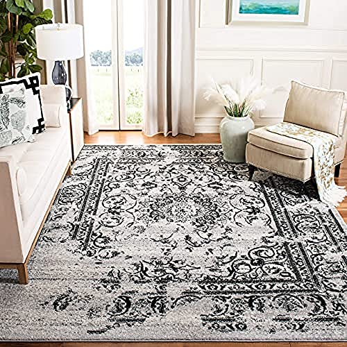 SAFAVIEH Distressed Teppich für Wohnzimmer, Esszimmer, Schlafzimmer - Adirondack Collection, Kurzer Flor, Silber und Schwarz, 91 X 152 cm von Safavieh