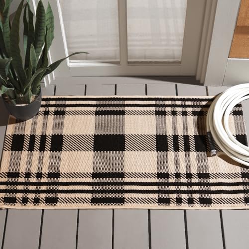 Safavieh Zeitgenössisch Teppich für Wohnzimmer, Esszimmer, Schlafzimmer - Courtyard Collection, Kurzer Flor, Schwarz und Knochen, 75 x 120 cm von Safavieh