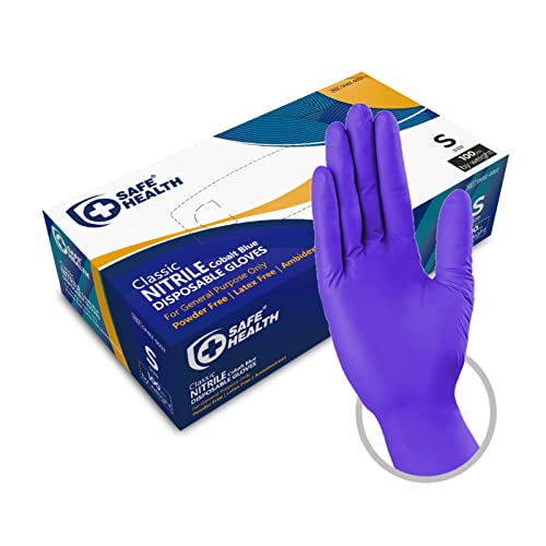 Safe Health Nitril Einweghandschuhe Größe S Kobaltblau, 100 stück, Pulverfrei Latexfrei, Lebensmittellabor Hausmeister Malerei Mechanische Endbearbeitung Gesetze Vollstreckung, 3 Mil von Safe Health