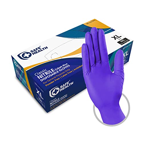 Safe Health Nitril Einweghandschuhe Größe XL Kobaltblau, 90 stück, Pulverfrei Latexfrei, Lebensmittellabor Hausmeister Malerei Mechanische Endbearbeitung Gesetze Vollstreckung, 3 Mil von Safe Health